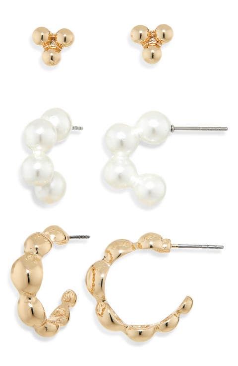Set of 3 Ball Stud & Hoop Earrings