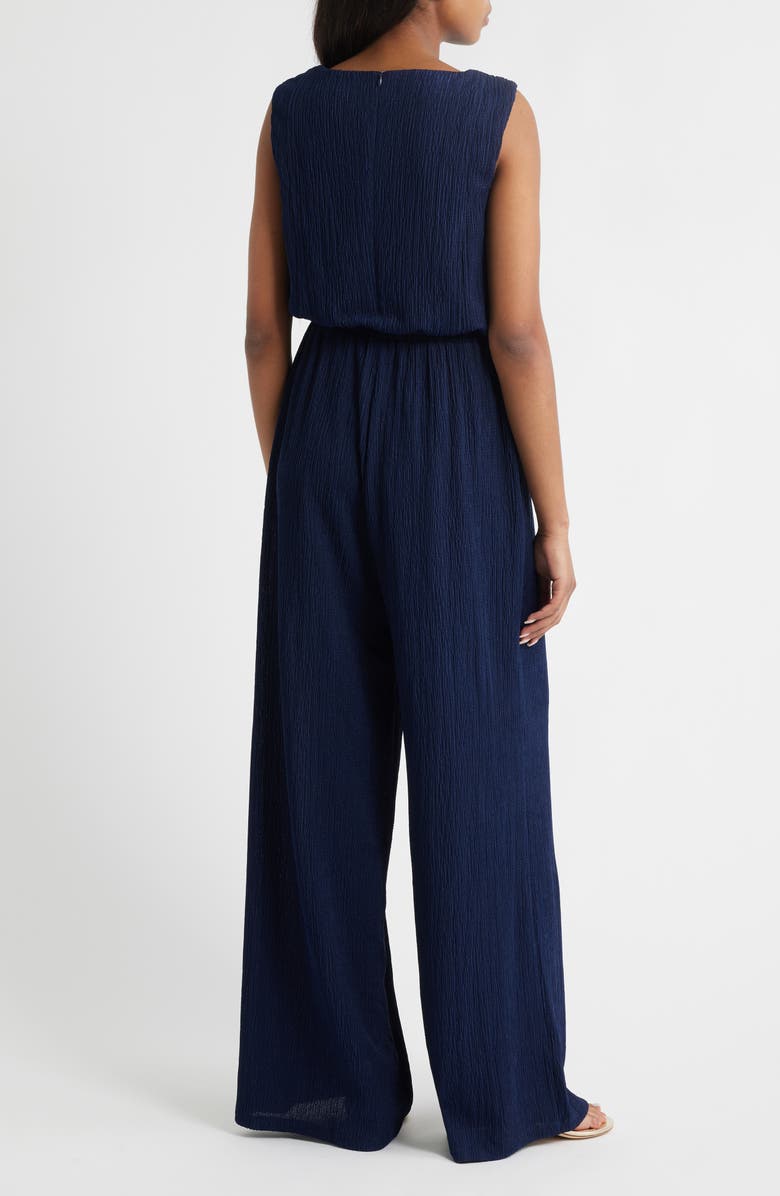 Vince Camuto Textured Knit Jumpsuit, Alternate, color, Navy