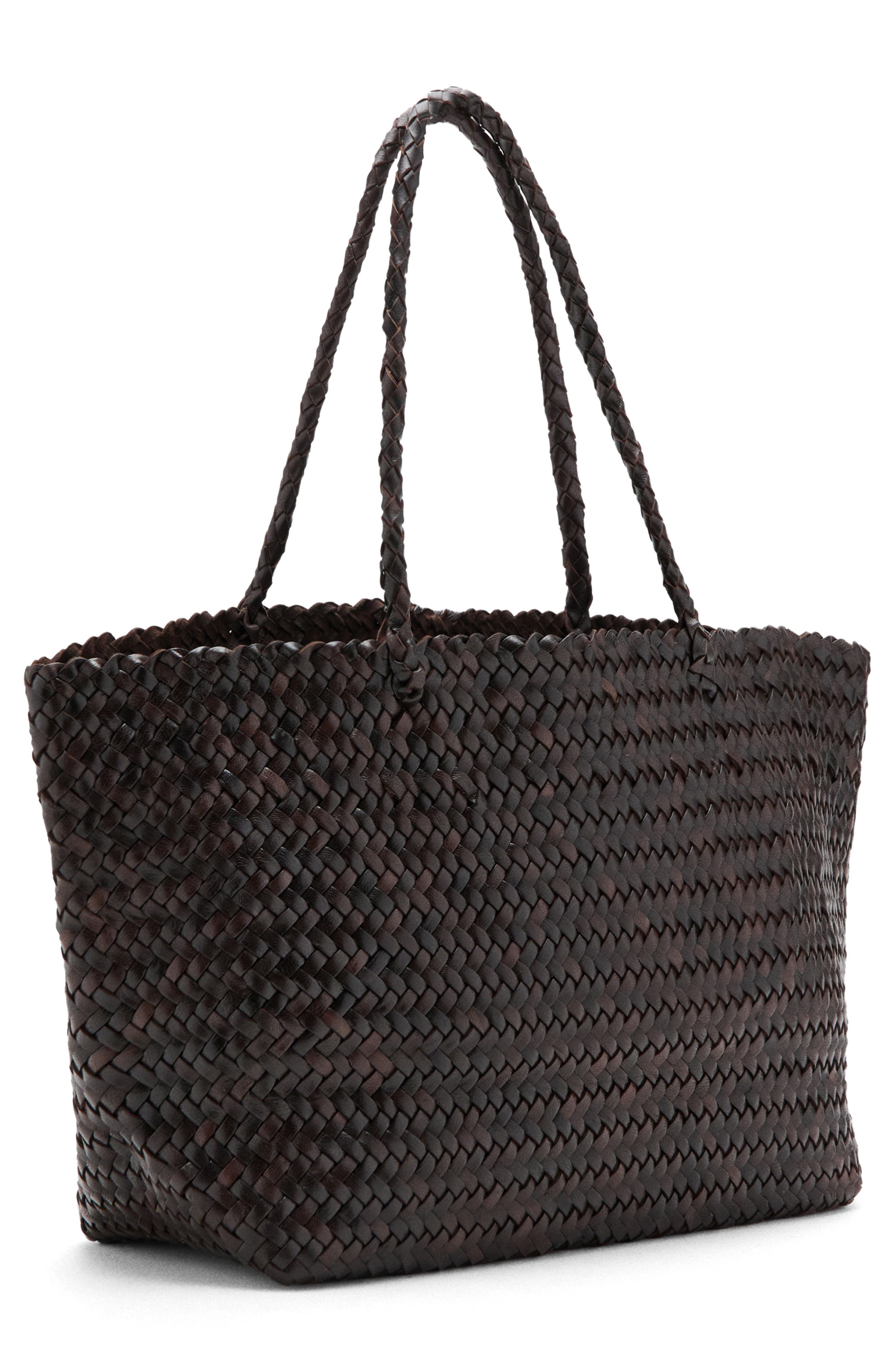 Braided Woven Leather Shopper Bag, Alternate, color, CHOCOLATE