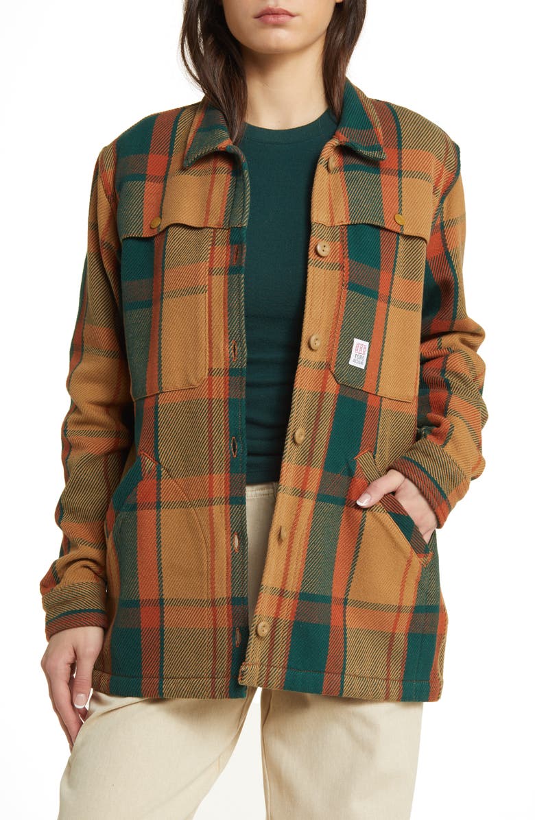Topo Designs Mountain Oversize Plaid Organic Cotton Shirt Jacket, Main, color, Khaki Multi Plaid