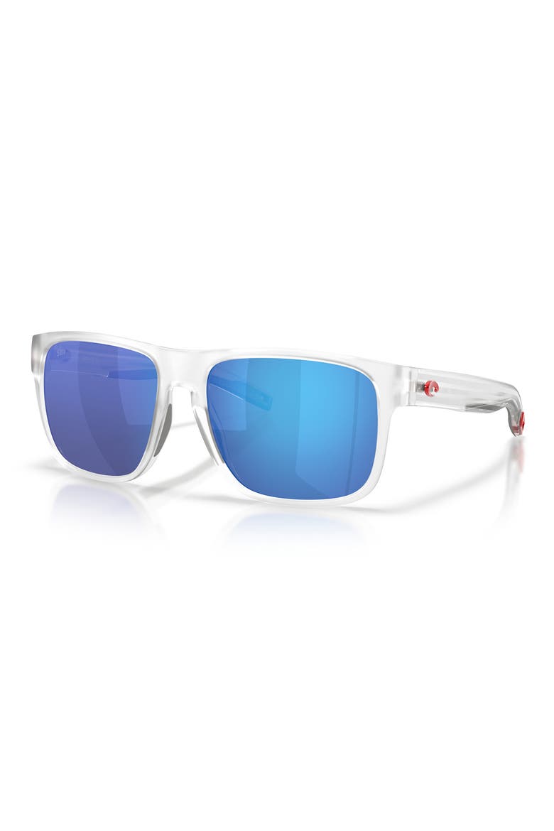 Spearo 59mm Polarized Mirrored Rectangular Sunglasses, Alternate, color, MATTE CLEAR / BLUE MIRROR 580G