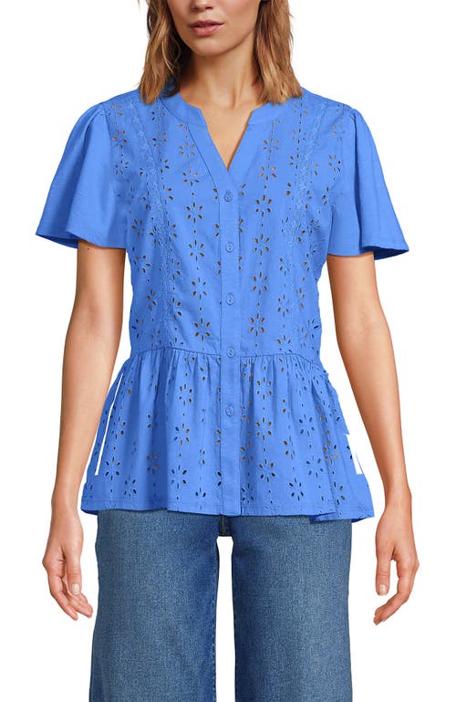 LANDS' END LANDS' END SHORT SLEEVE MIXED MEDIA EYELET TOP
