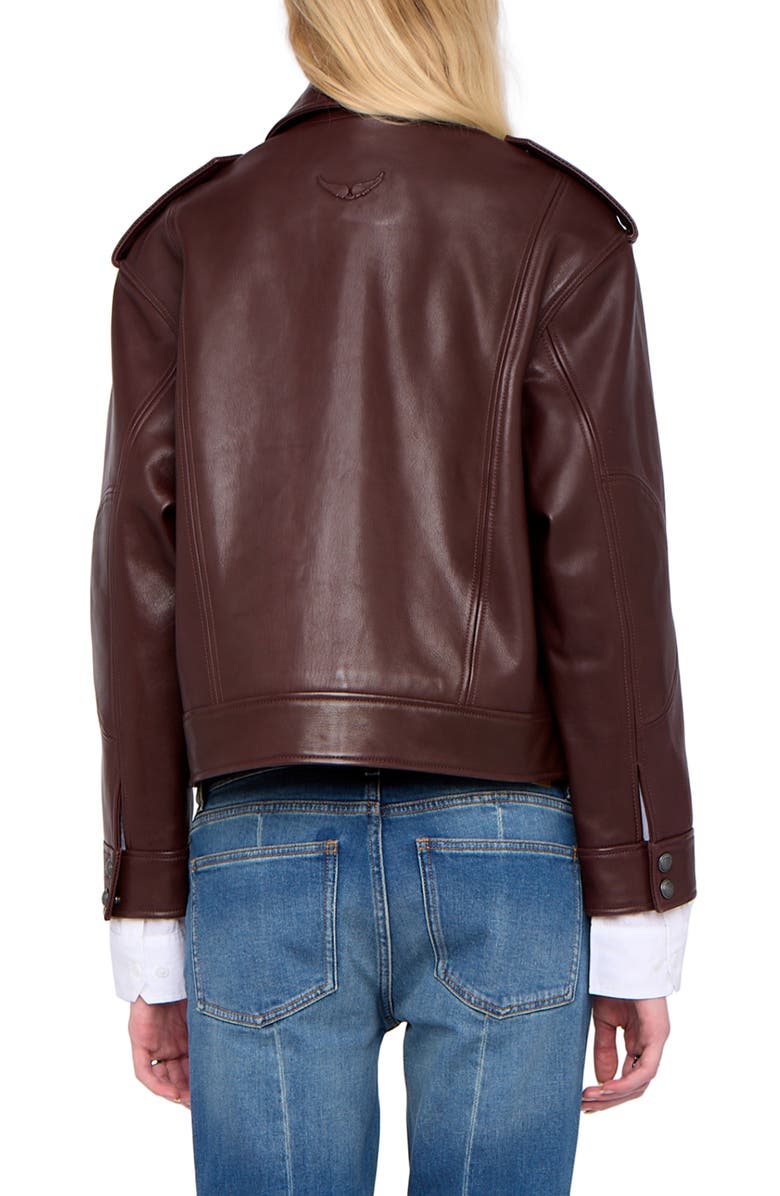 Zadig & Voltaire Lambskin Leather Jacket, Alternate, color, Burgundy