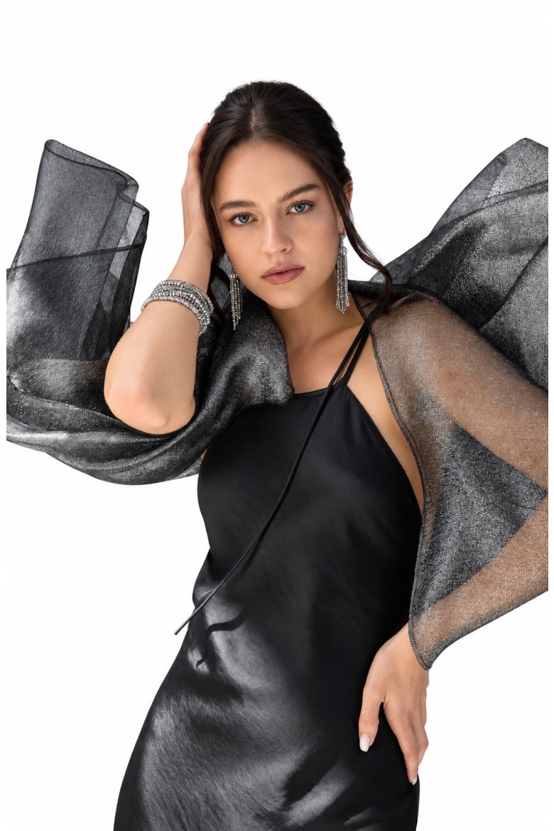 Glitz Shimmer Silk Scarf, Alternate, color, BLACK
