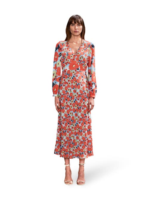 Ro&zo Blue Poppy Tie Back Tea Midi Dress In Blue