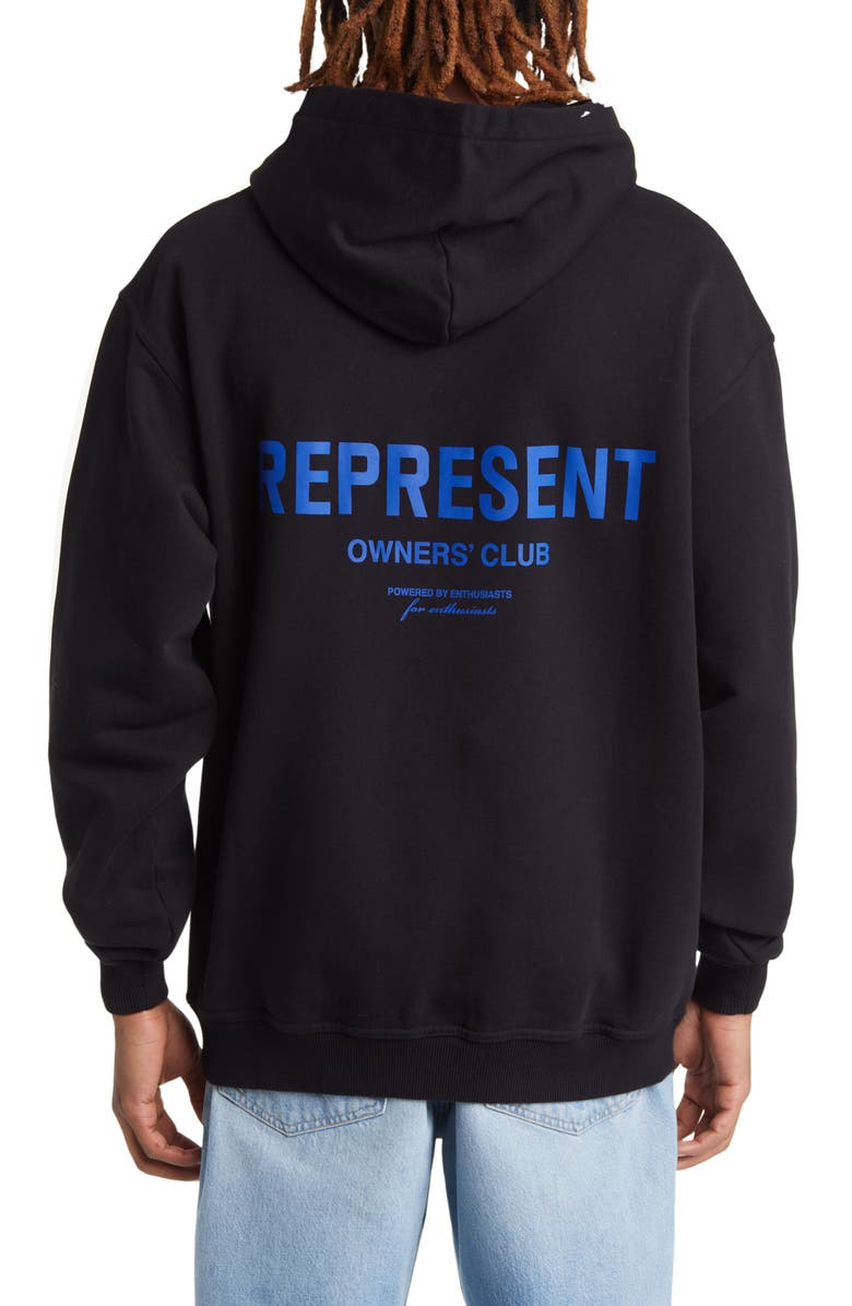 Represent Owners' Club Cotton Graphic Hoodie, Alternate, color, Black/ Cobalt
