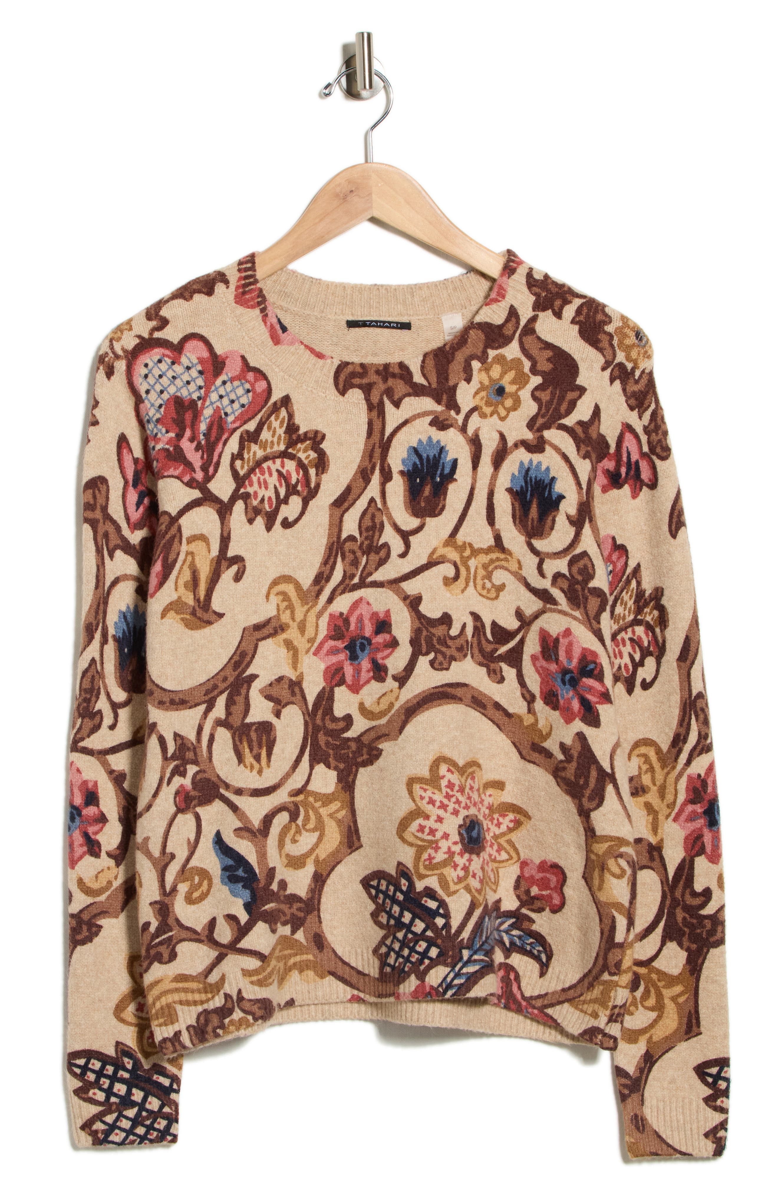 T Tahari Floral Print Pullover Sweater In Misty Floral