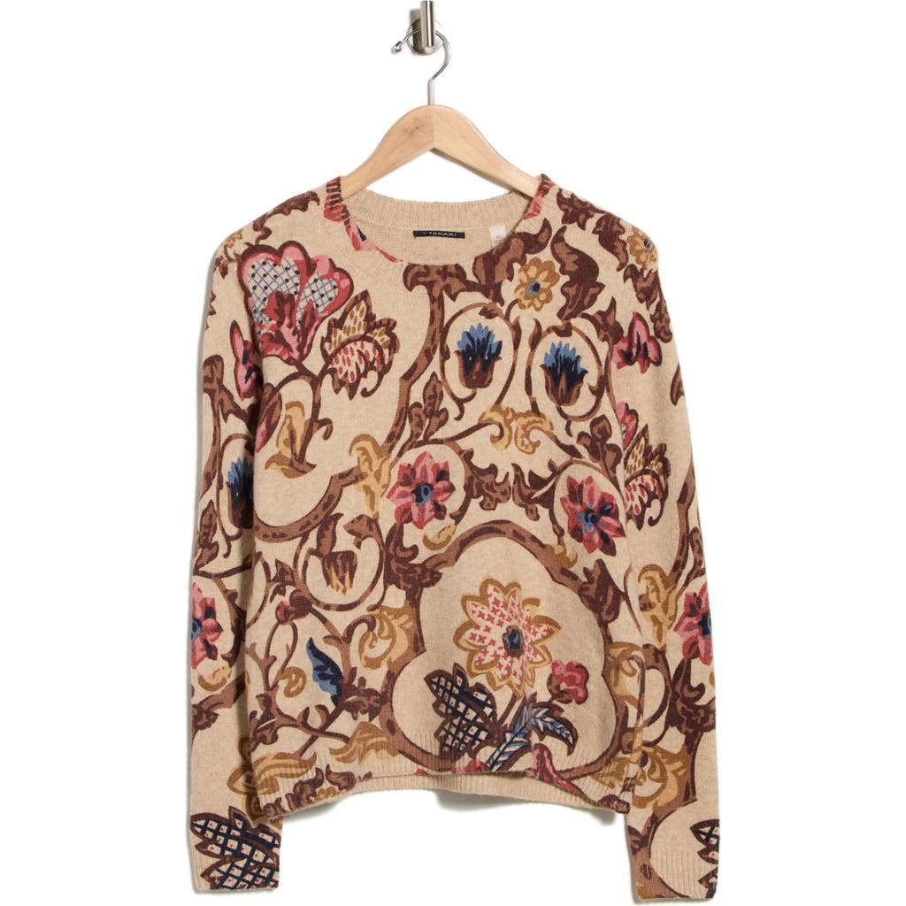 T Tahari Floral Print Pullover Sweater In Misty Floral