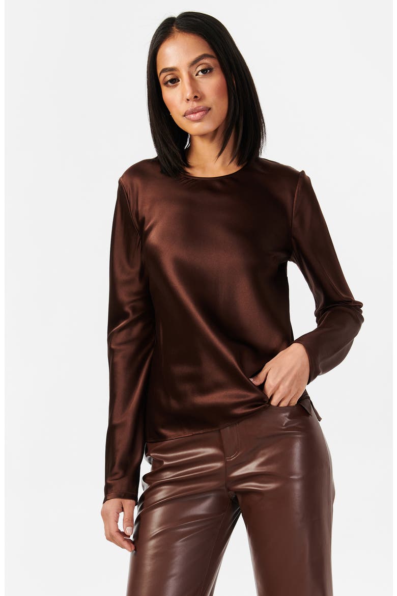 Shireen Stretch Silk Charmeuse Top, Alternate, color, JAVA