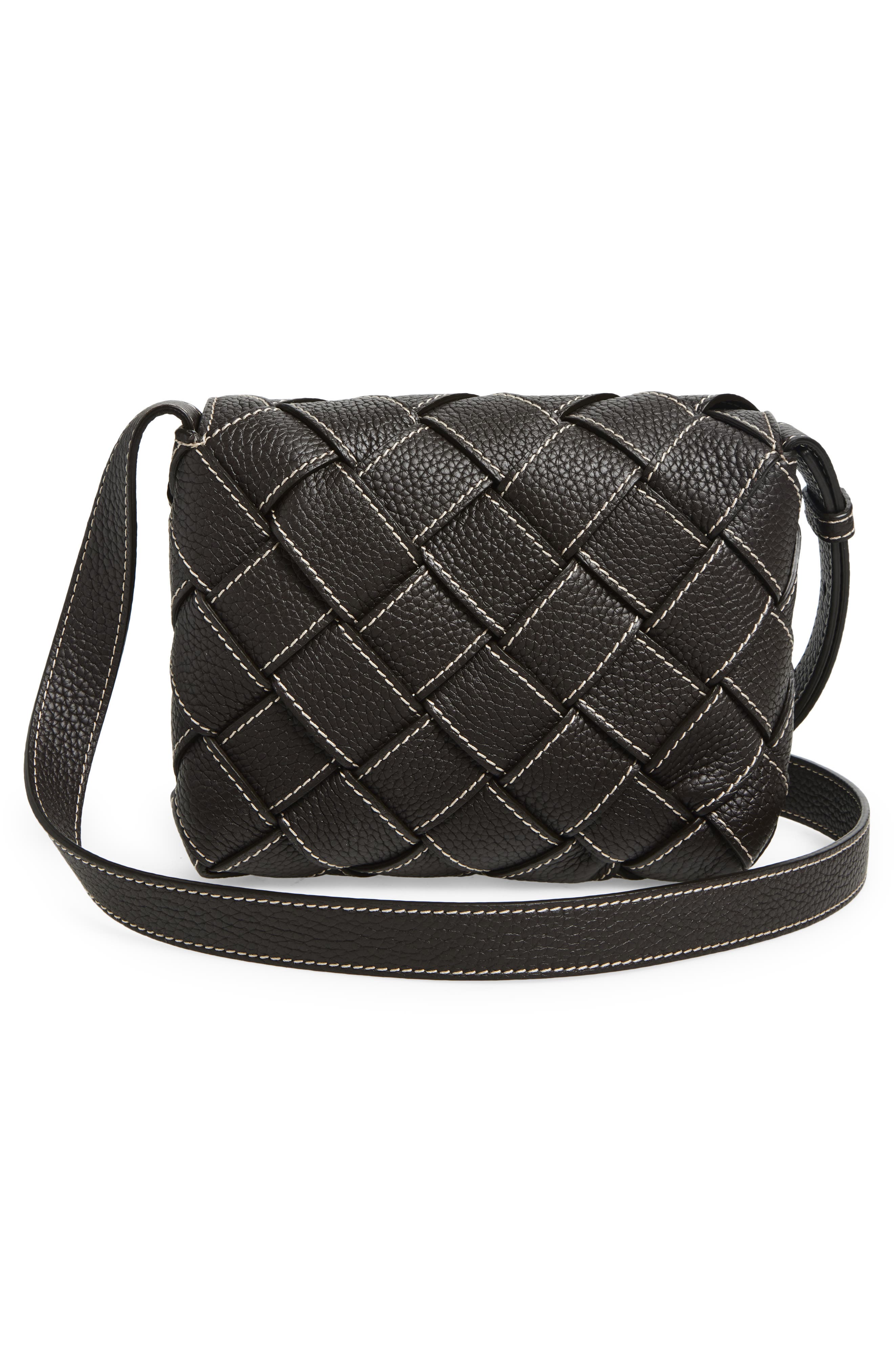 Bottega Veneta Topstitched Intreccciato Leather Messenger Bag, Alternate, color, 2314 Fondant-Natural-Silver