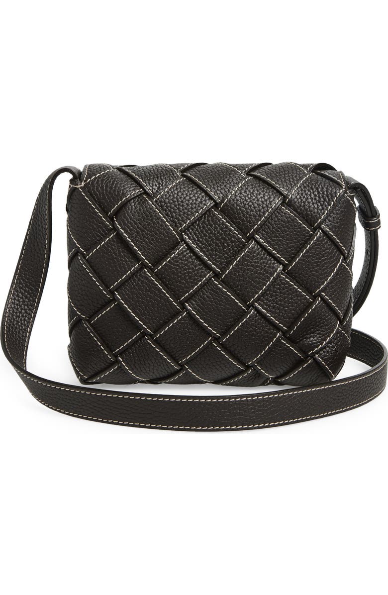 Bottega Veneta Topstitched Intreccciato Leather Messenger Bag, Alternate, color, 2314 Fondant-Natural-Silver