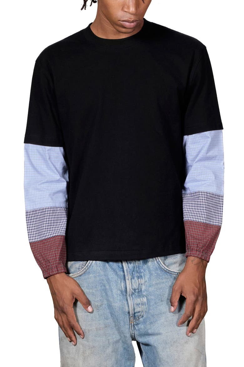 Mix Print Long Sleeve T-Shirt, Main, color, BLACK