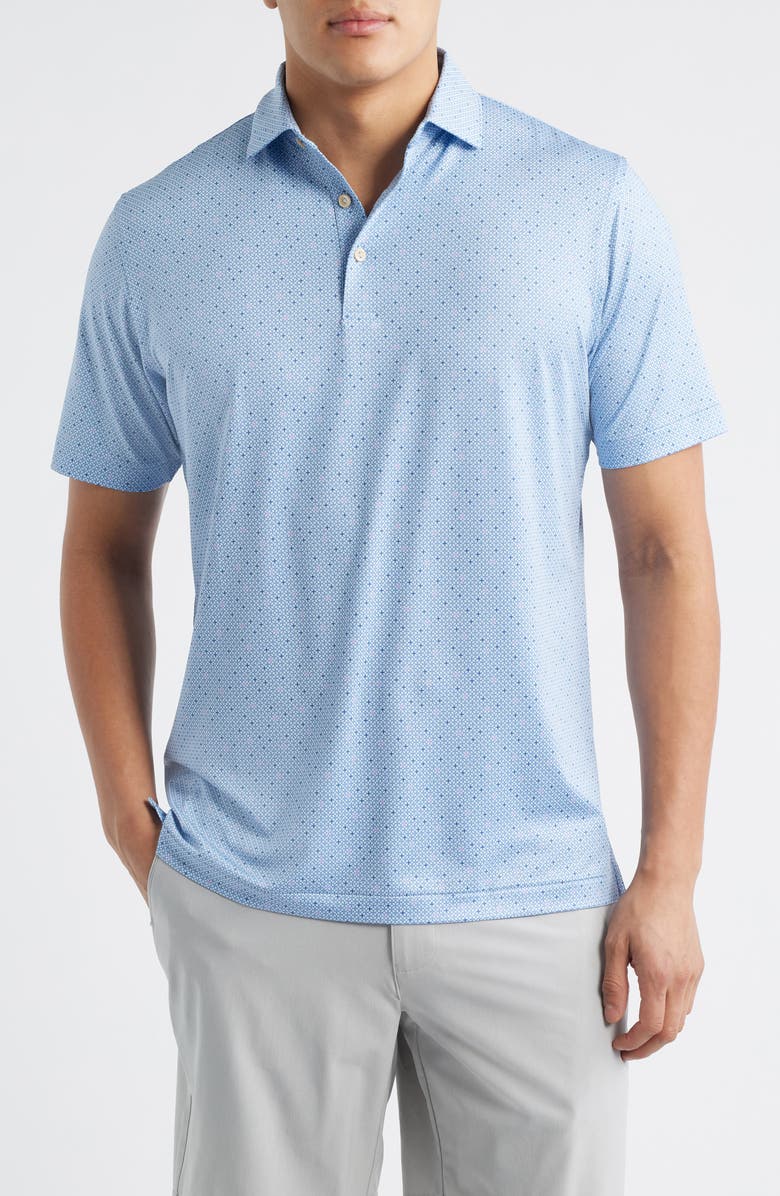 Peter Millar Barrier Microprint Performance Jersey Polo, Main, color, Stream Blue
