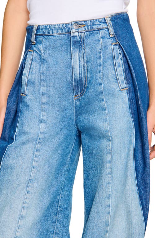 Sandro High Rise Contrast Panel Jeans In Blue Jean