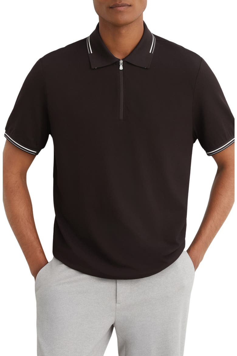 Vale Half Zip Polo Shirt, Main, color, BROWN