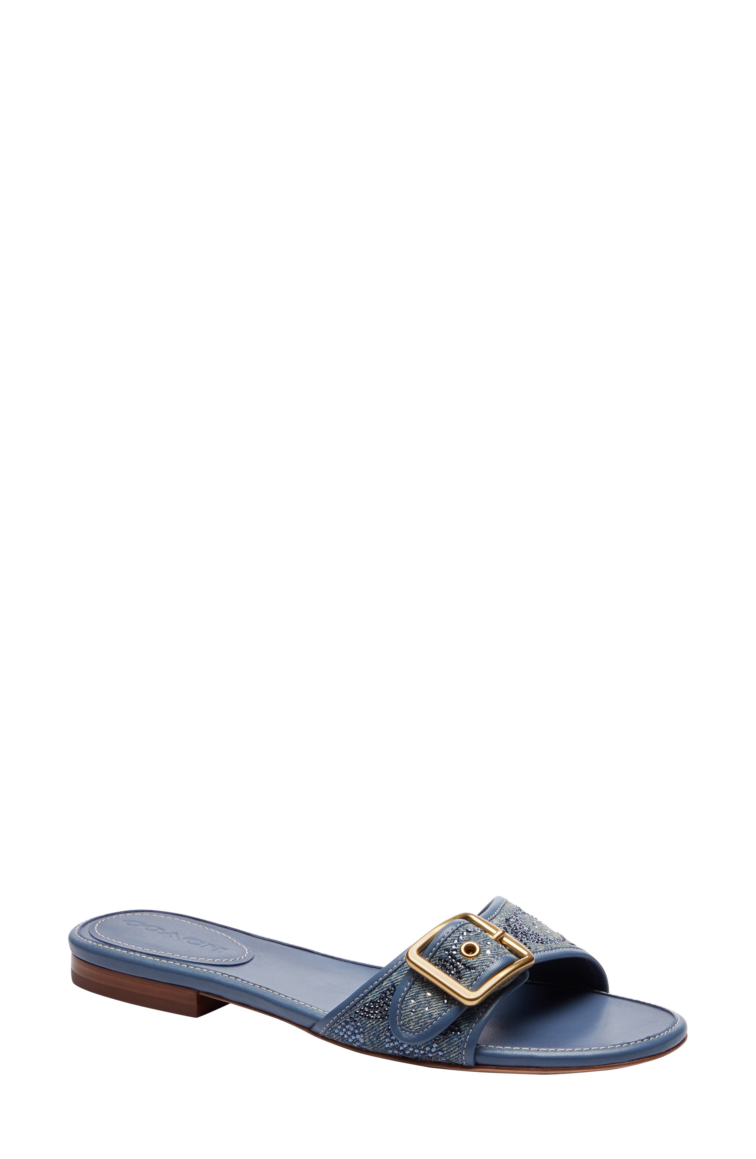 Margot Crystal Signature Denim Slide Sandal, Main, color, DENIM.