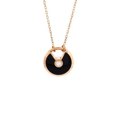 Amulette de Cartier Pendant Necklace 18K Rose Gold with Onyx and Diamond Small