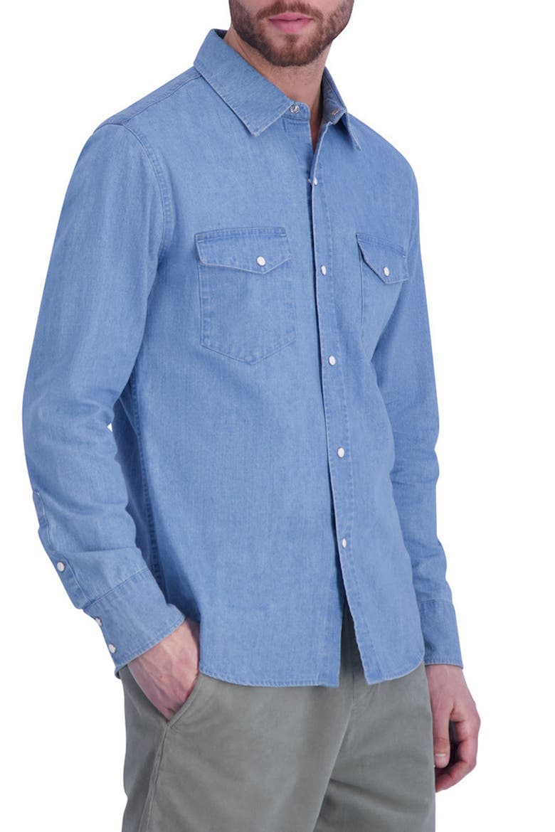 Regular Fit Snap-Up Cotton Denim Shirt, Alternate, color, LIGHT INDIGO