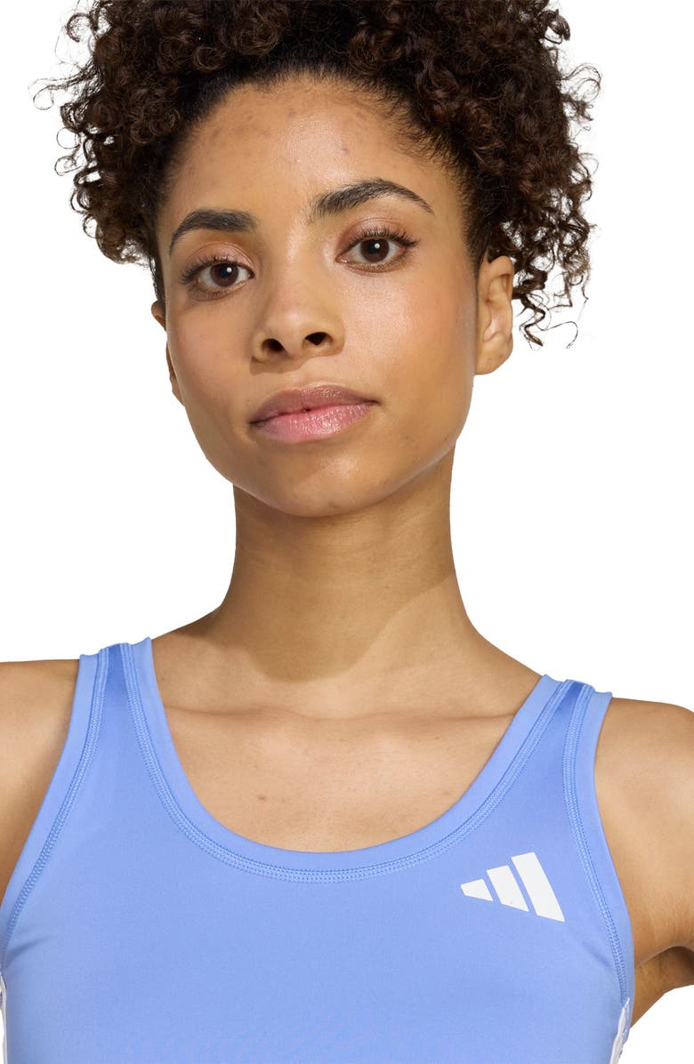 adidas Train Essentials 3-Stripes Crop Tank Top, Alternate, color, Blue Fusion/ White