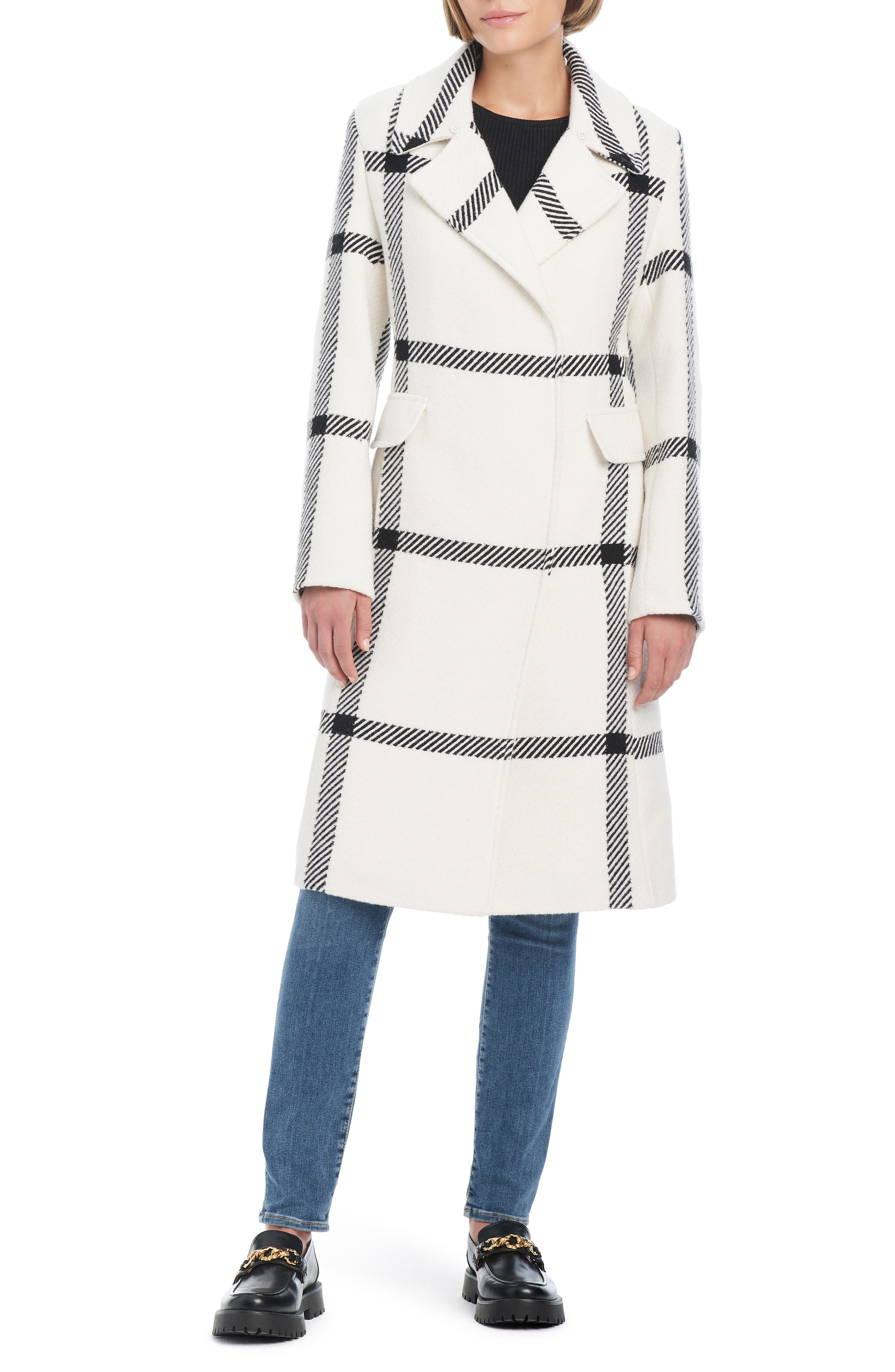 Plaid Wool Blend Coat