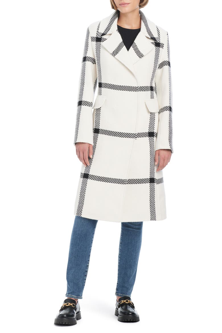 Plaid Wool Blend Coat, Main, color, VANILLA PLAID