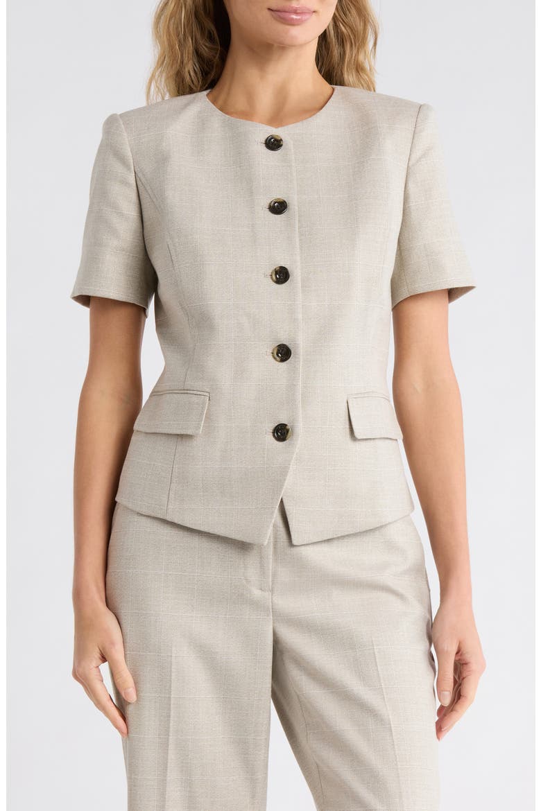 Windowpane Short Sleeve Mélange Jacket, Main, color, PEBBLE/ WHITE COMBO
