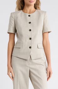 DKNY Windowpane Short Sleeve Mélange Jacket