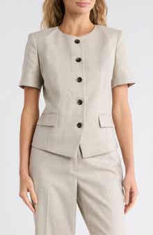 DKNY Windowpane Short Sleeve Mélange Jacket