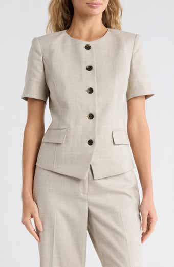DKNY Windowpane Short Sleeve Mélange Jacket