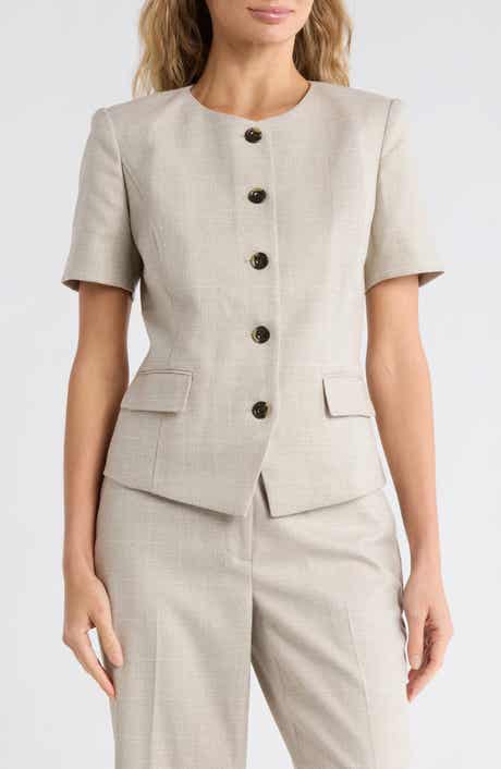 DKNY Windowpane Short Sleeve Mélange Jacket
