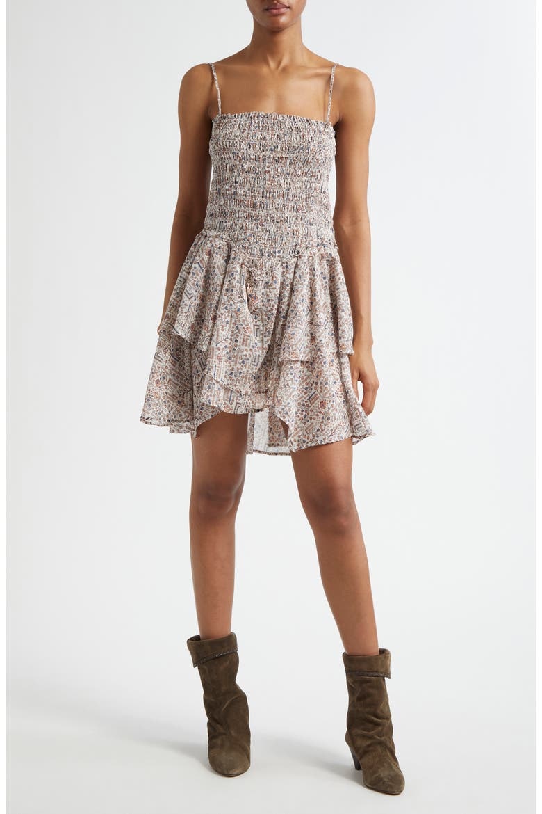 Anka Shirred Tiered Convertible Cotton Voile Minidress, Main, color, ECRU