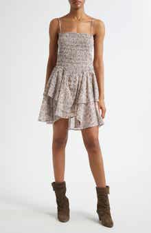 Isabel Marant Étoile Anka Shirred Tiered Convertible Cotton Voile Minidress