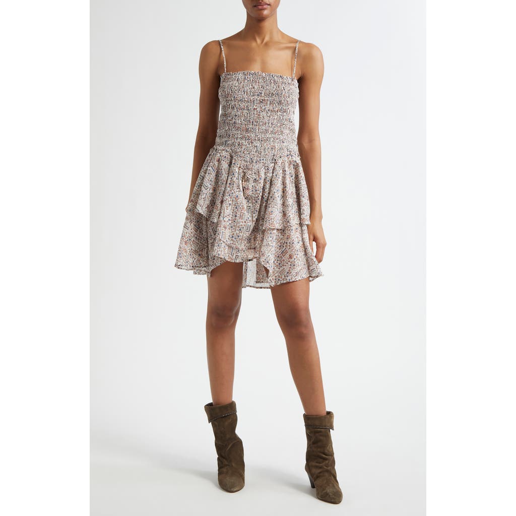Isabel Marant Étoile Anka Shirred Tiered Convertible Cotton Voile Minidress In Gray