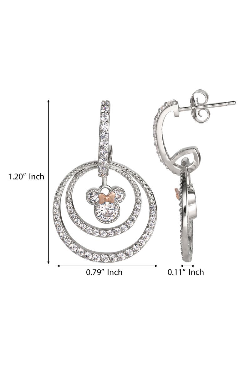 Minnie Mouse Jewelry, Double Hoop Cubic Zirconia Dangle Earrings, Alternate, color, Metallic Silver