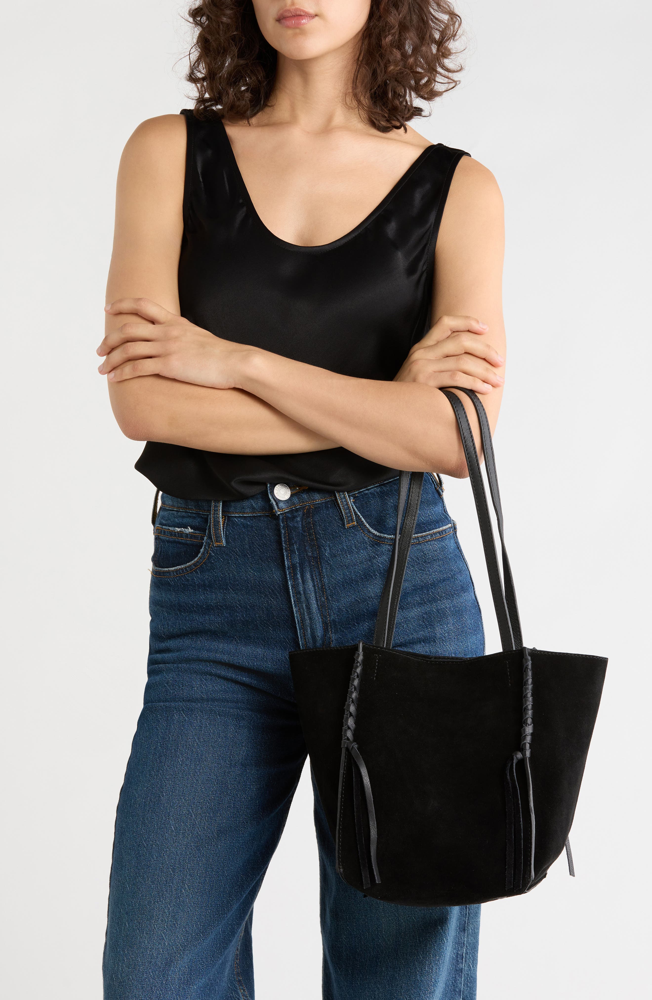 Edge Mini Suede Tote, Alternate, color, BLACK SUEDE