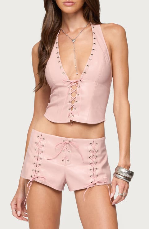 Elisha Lace-Up Faux Leather Halter Top