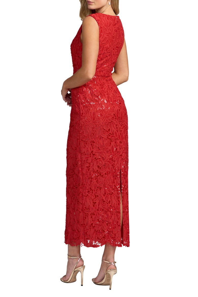 Sleeveless Embroidered Lace Midi Dress, Alternate, color, Red