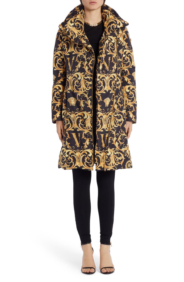 Versace V-Barocco Print Down Puffer Coat, Alternate, color, 