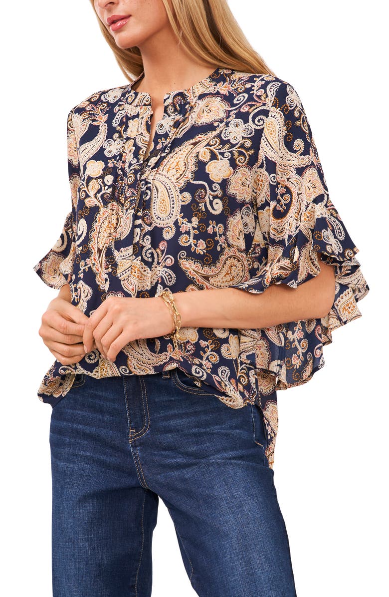Vince Camuto Glasgow Paisley Flutter Sleeve Blouse, Main, color, 