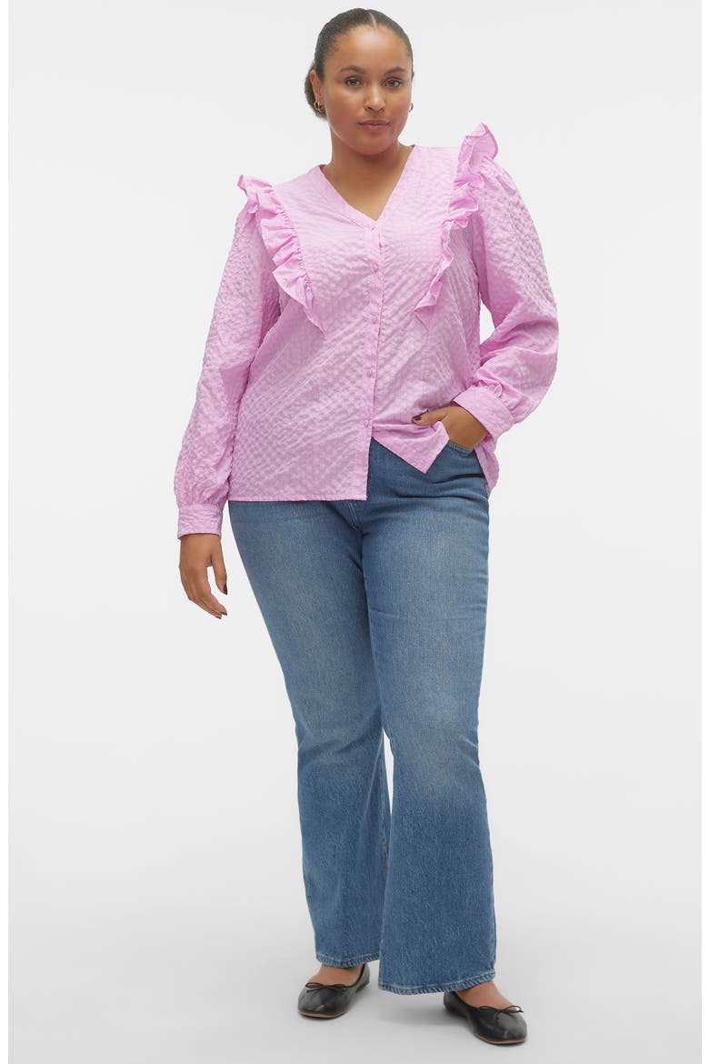 Cira Ruffle Shoulder Button-Up Shirt, Alternate, color, PASTEL LAVENDER