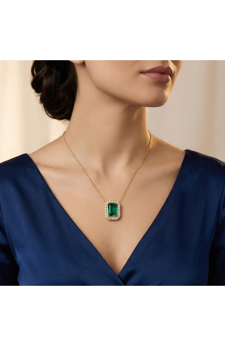 Bliss Diamond 7 1/2Ct Emerald & Diamond Pendant Gold 3/4" Tall 18" Necklace, Alternate, color, 10K Yellow Gold