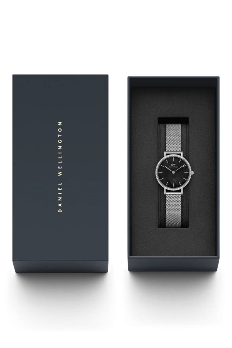 Petite Lumine Mesh Strap Watch, 28mm, Alternate, color, SILVER