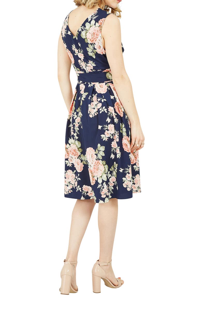 Yumi Floral Rose Wrap Over Sleeveless Dress, Alternate, color, Navy