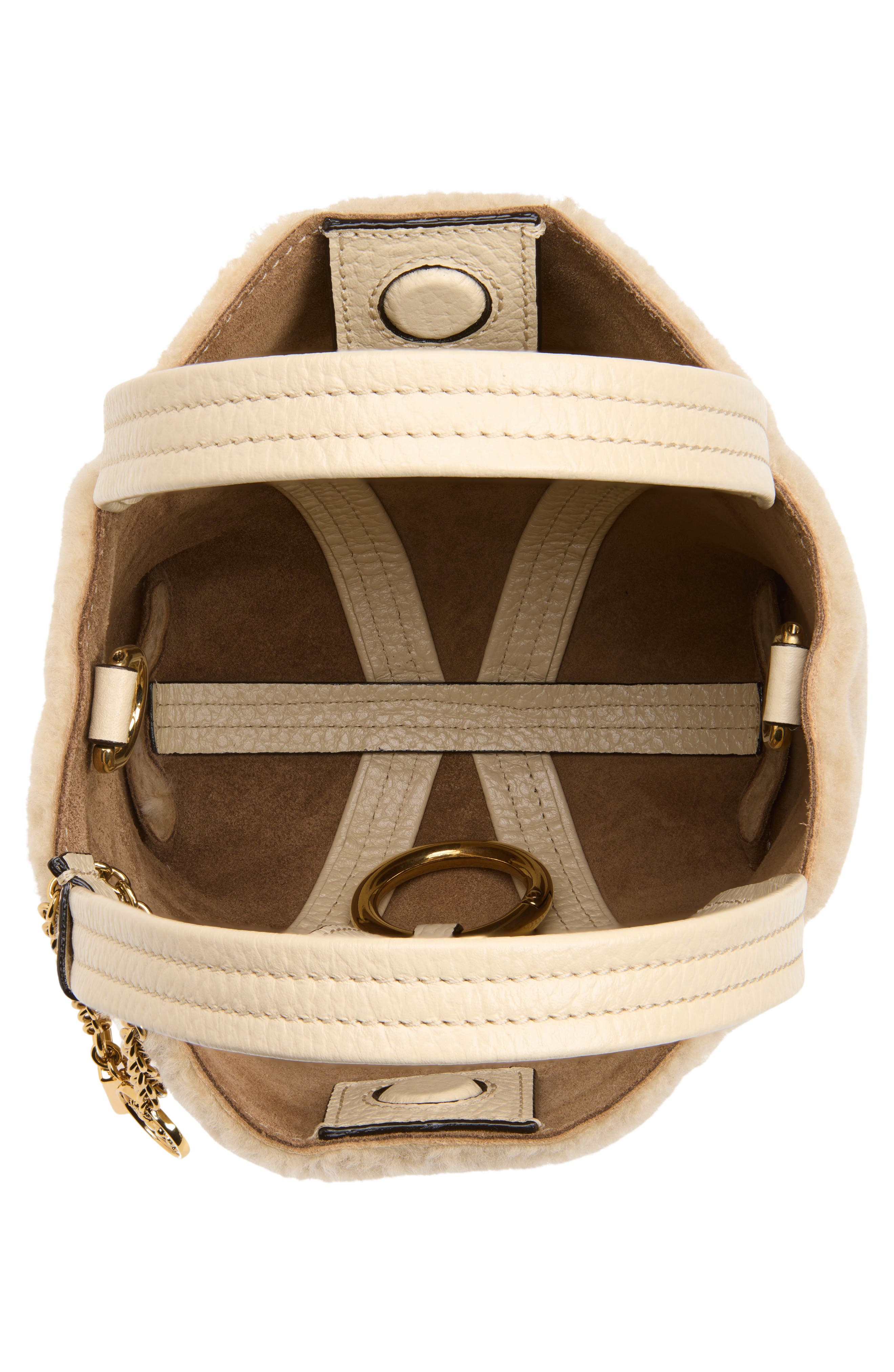 Spin Shearling Leather Mini Bucket Bag, Alternate, color, SWEET BEIGE