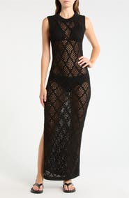 Elan Open Stitch Ruffle Hem Cover-Up Maxi Dress