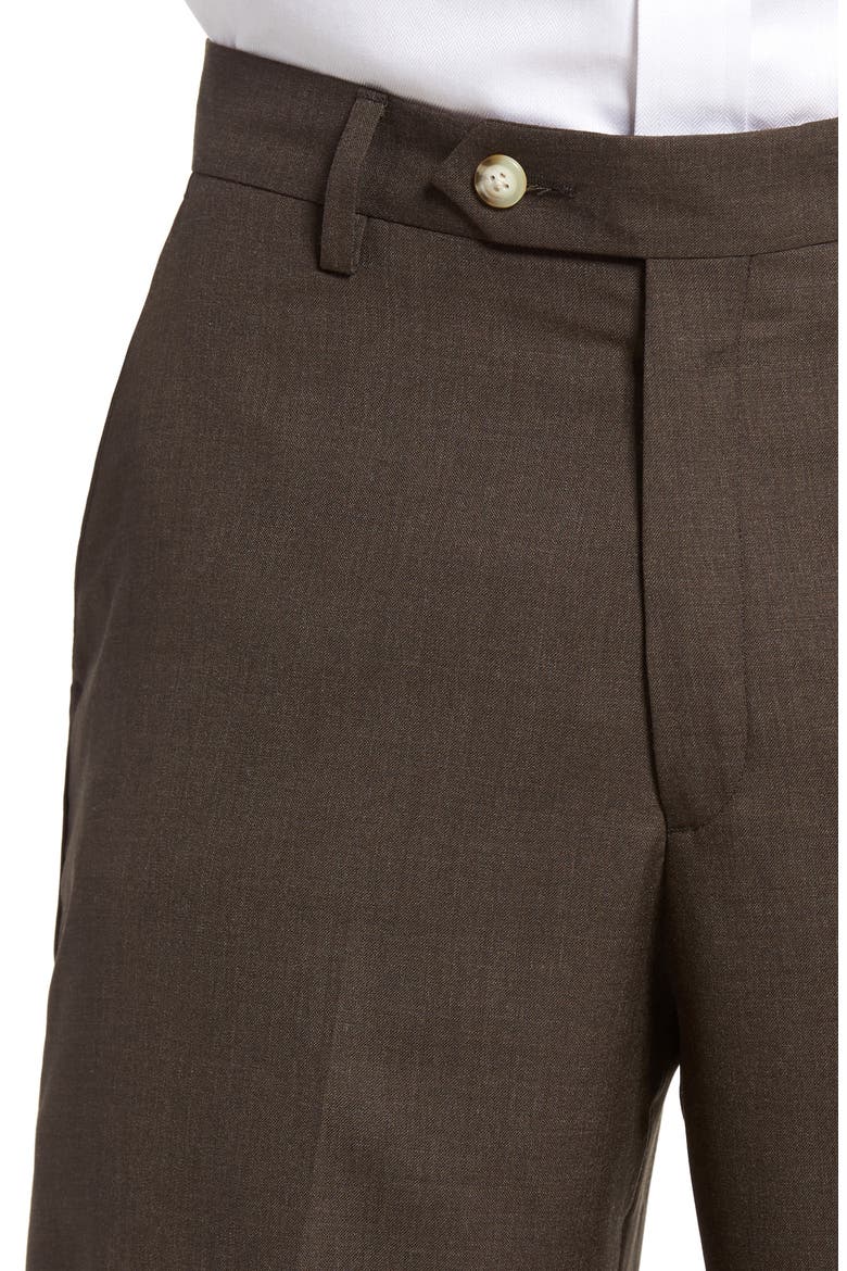 Lightweight Plain Weave Flat Front Classic Fit Trousers, Alternate, color, BROWN