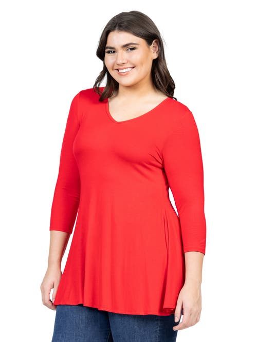 24seven Comfort Apparel Three Quarter Sleeve V-neck Tunic Top In Red