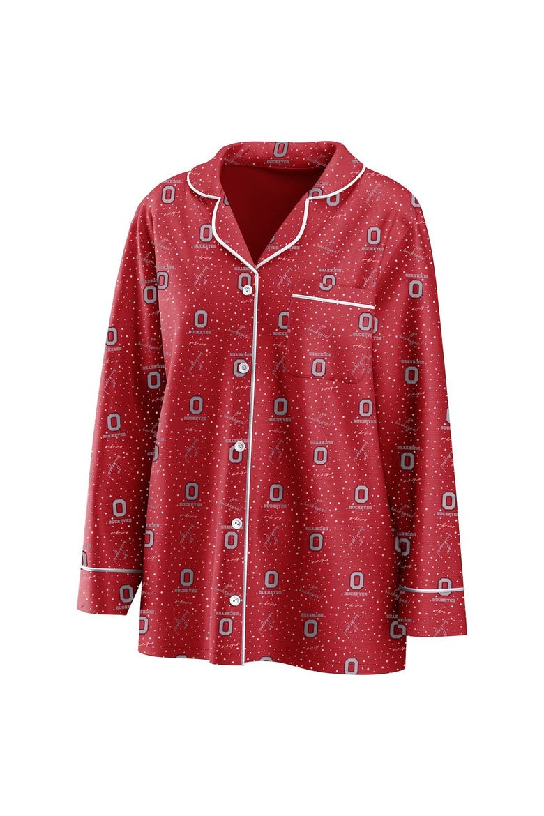Women's WEAR by Erin Andrews Scarlet Ohio State Buckeyes Long Sleeve Button-Up Shirt & Pants Sleep Set, Alternate, color, Scarlet