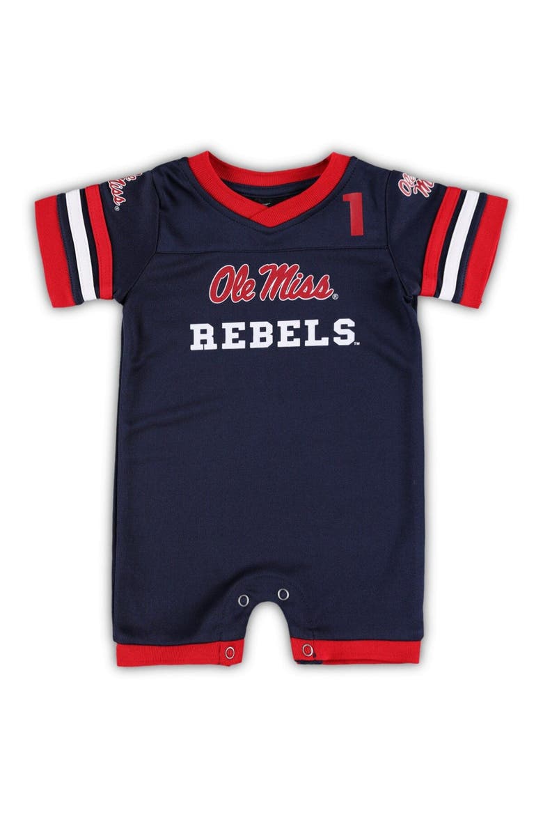 Newborn & Infant Colosseum Navy Ole Miss Rebels Bumpo Football Romper, Main, color, Navy