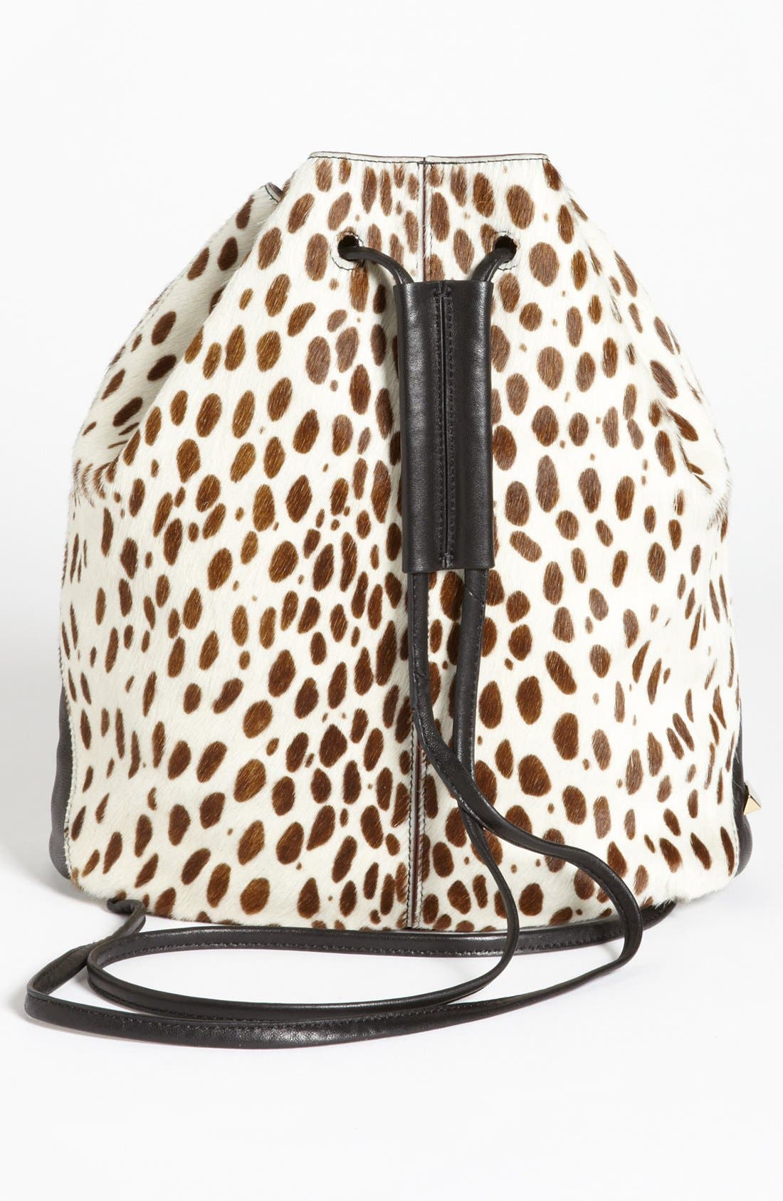 Spotted Calf Hair Sling Backpack, Alternate, color, IVORY/ BLACK